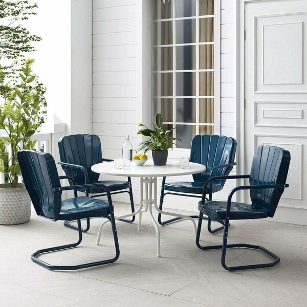 Claustro Outdoor Dining Set, Navy Gloss & White Satin - Dining Table & 4 Chairs - 5 Piece 1810624